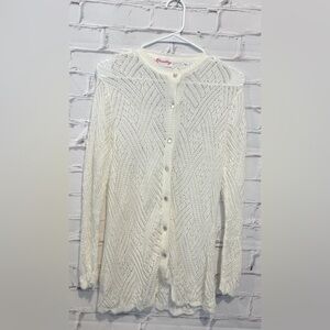 Bradley Off White Knit 60s Vintage Button Down Crew Cardigan Sweater Size Medium